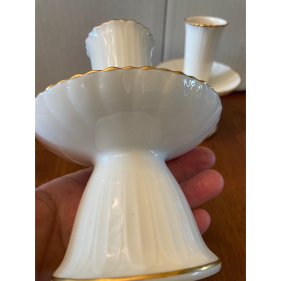 Noritake Ivory China Candlestick Holders Gold Trim Bud Vase Set Decor‎ - Picture 7 of 7
